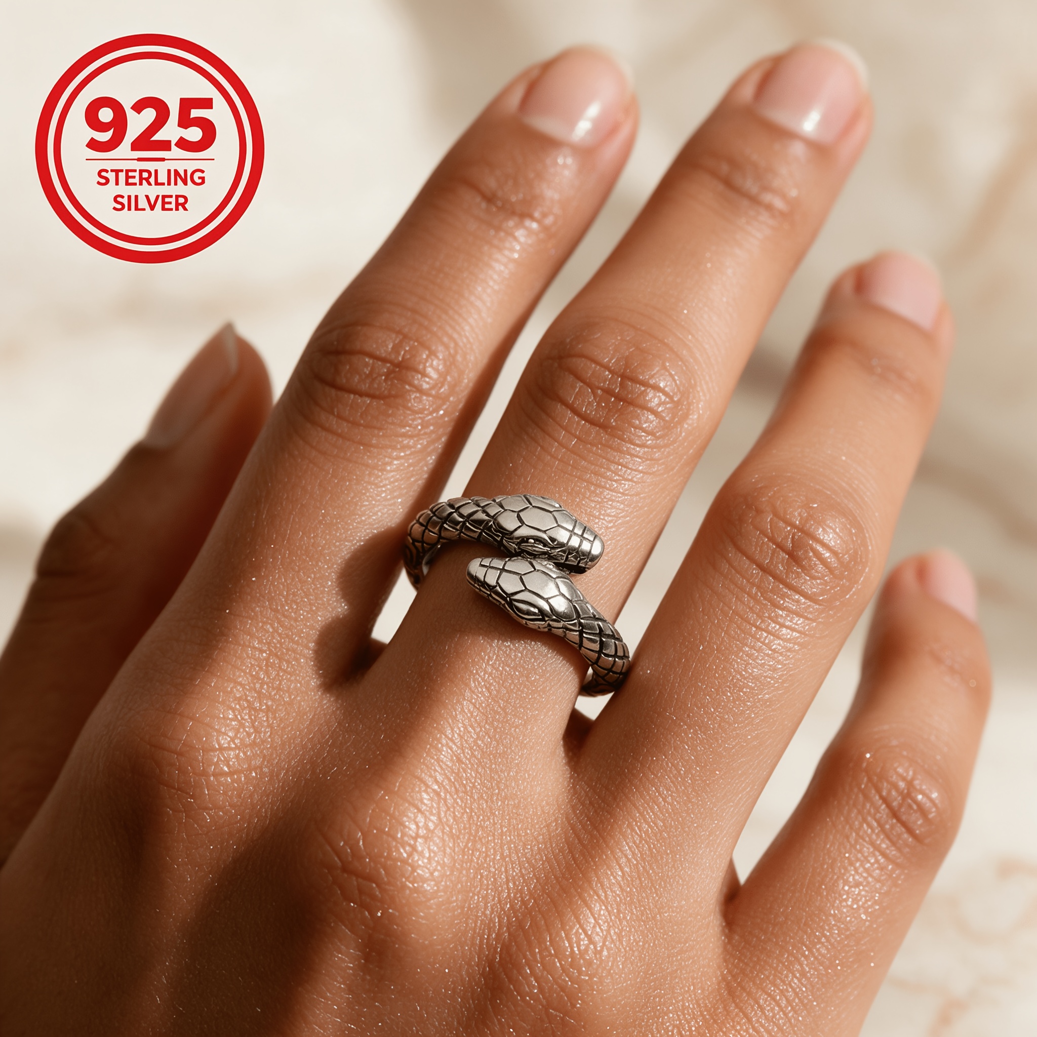 925 Silver Vintage Serpent Adjustable Ring, Gift for Couples